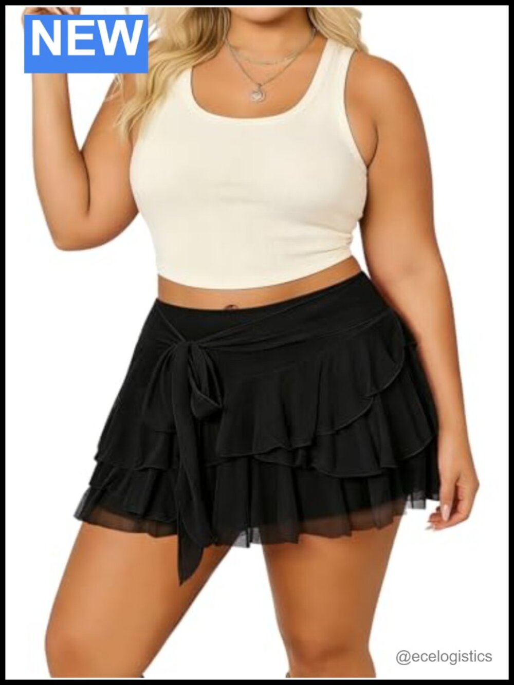 Plus Size Ruffle Mini Skirt Mesh Layered High Waist Flowy Y2K Skort
